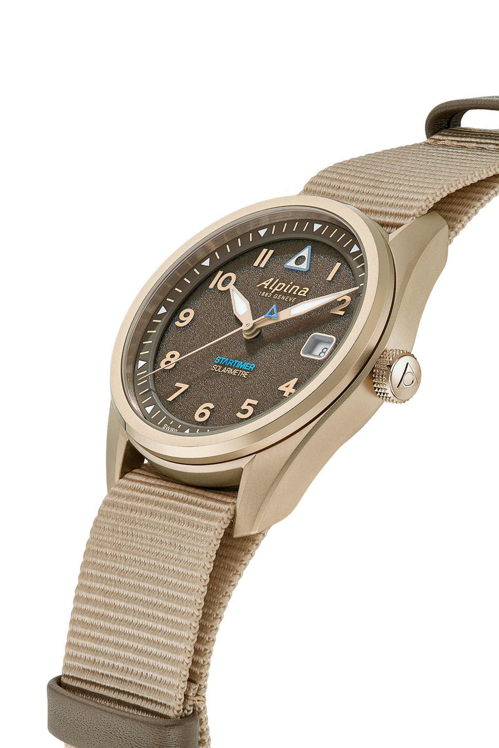 Startimer Pilot Solarmetre, песочный PVD-корпус, коричневый циферблат