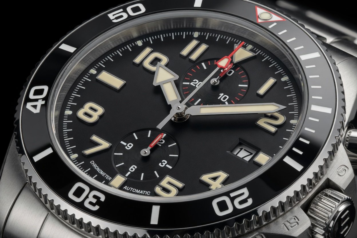 Крупный план циферблата и безеля Omega Seamaster