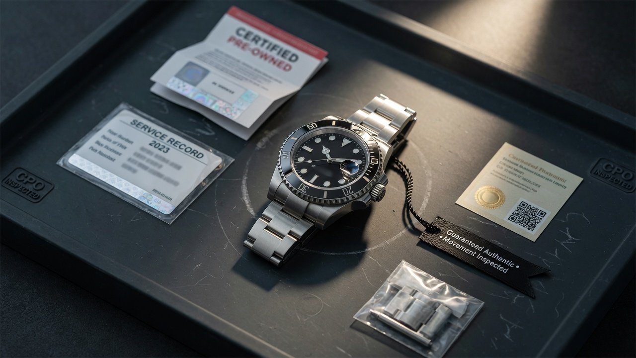 Rolex Certified Pre-Owned в витрине с сертификатом